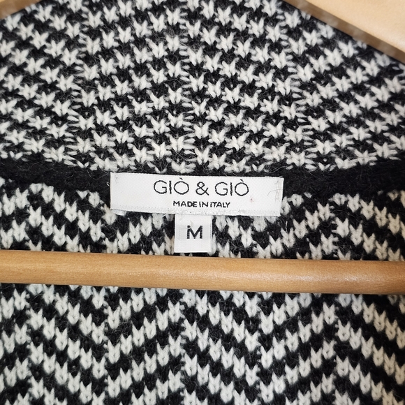 Gio & Gio Italy Black White Chevron Herringbone Knit Long Coat Cardigan Jacket L - Picture 4 of 15